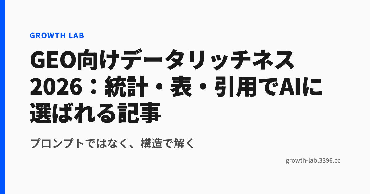 GEO向けデータリッチネス2026：統計・表・引用でAIに選ばれる記事