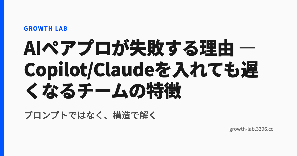AIペアプロが失敗する理由 ― Copilot/Claudeを入れても遅くなるチームの特徴