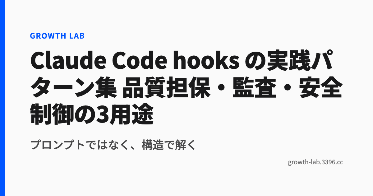 Claude Code hooks の実践パターン集 品質担保・監査・安全制御の3用途