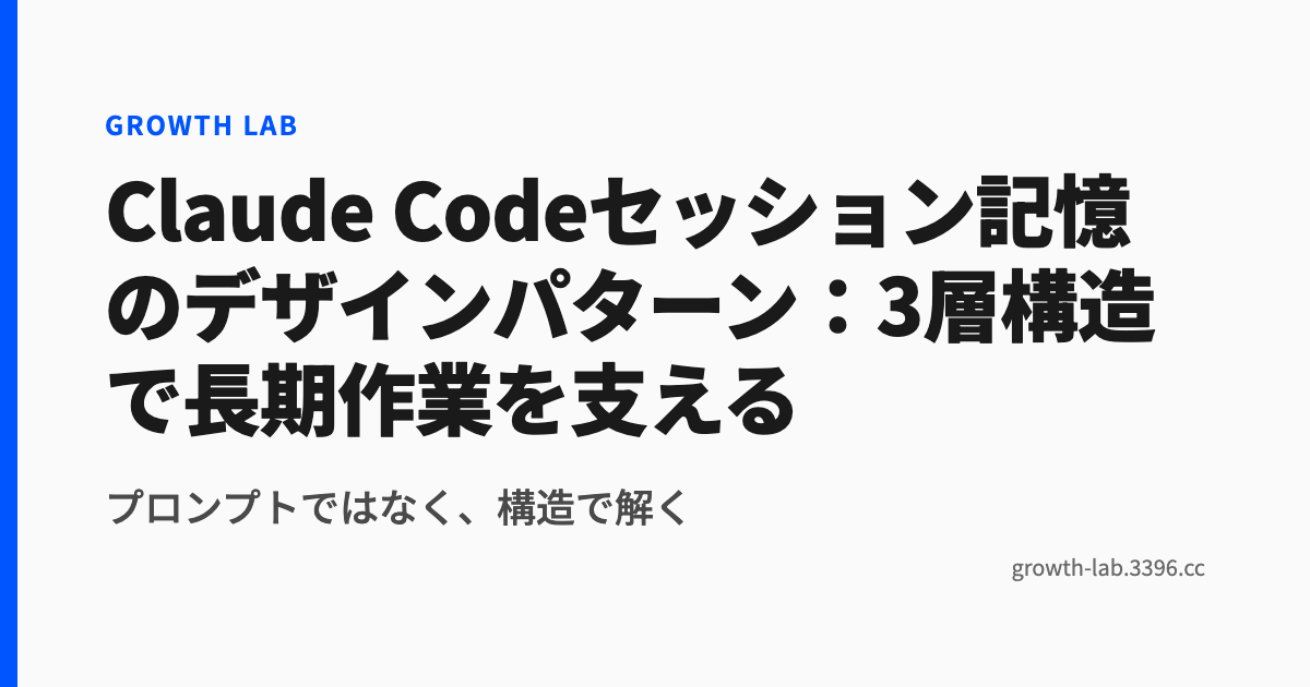 Claude Codeセッション記憶のデザインパターン:3層構造で長期作業を支える